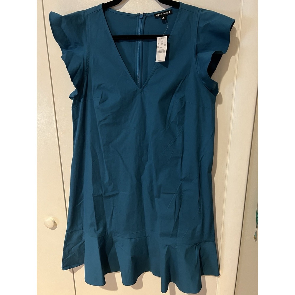 NWT J Crew Printed Ruffle Tank Dress $85 Size 8 Sundrenched Azure Blue‎ Teal